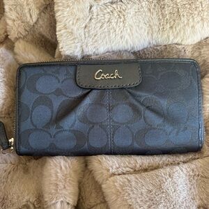 Coach Zip Accordion Wallet in Blue Grey Signature Fabric